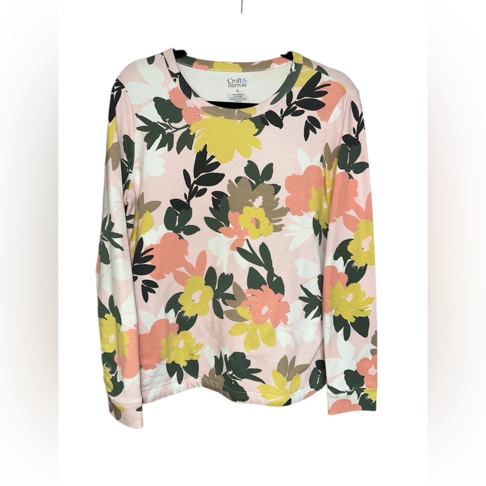 croft & barrow Floral‎ Long Sleeve Sweatshirt - Pink, Green, Yellow size M